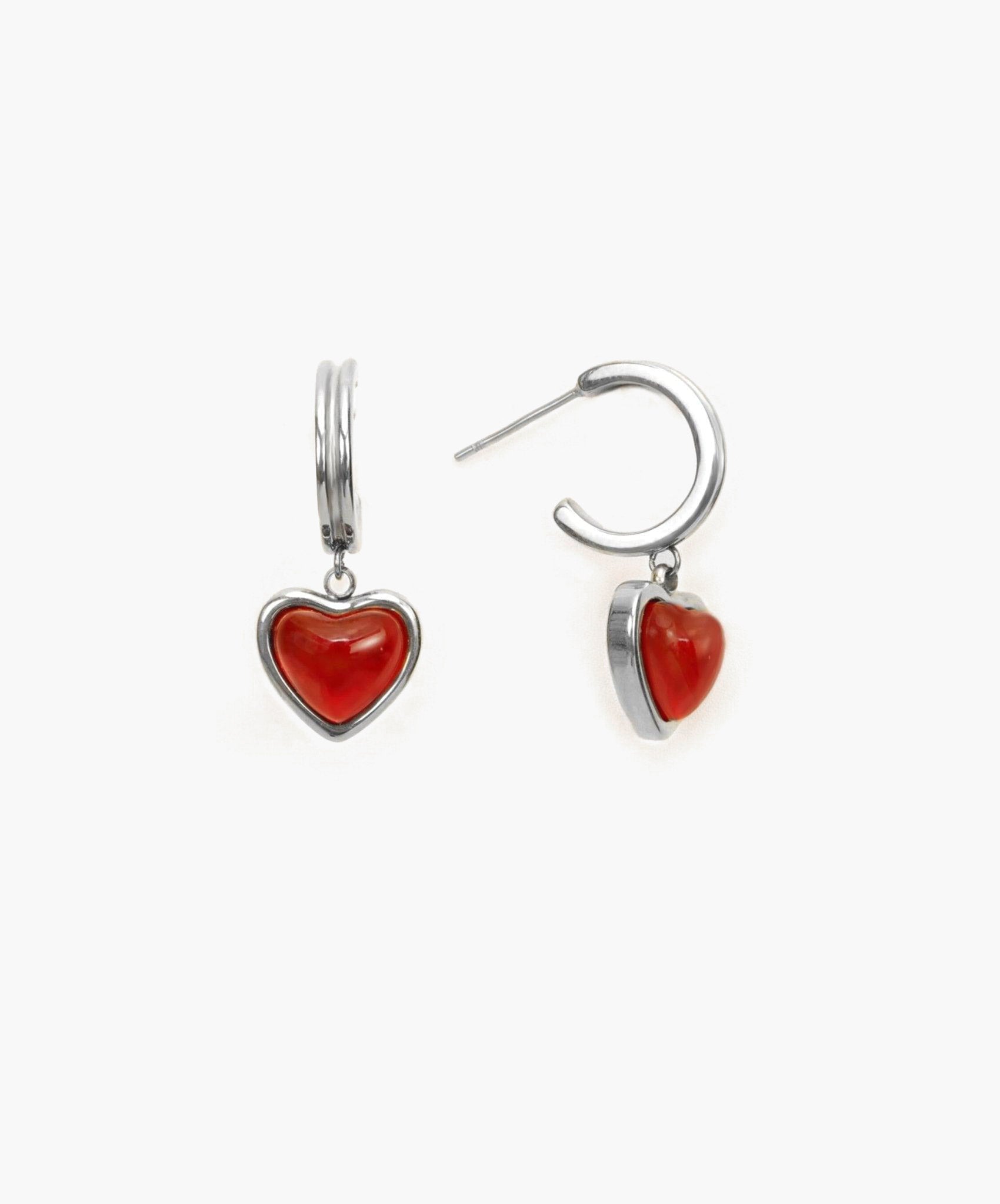 Silver Carnelian Stone Hoop Earrings